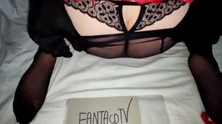 Pussylicking Crossdresser Cumming In Red Nightie And Sexy Black Lingerie Fuck