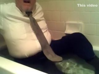 Newbie pants shirt and tie and shoes and socks in tub with cum Negro
