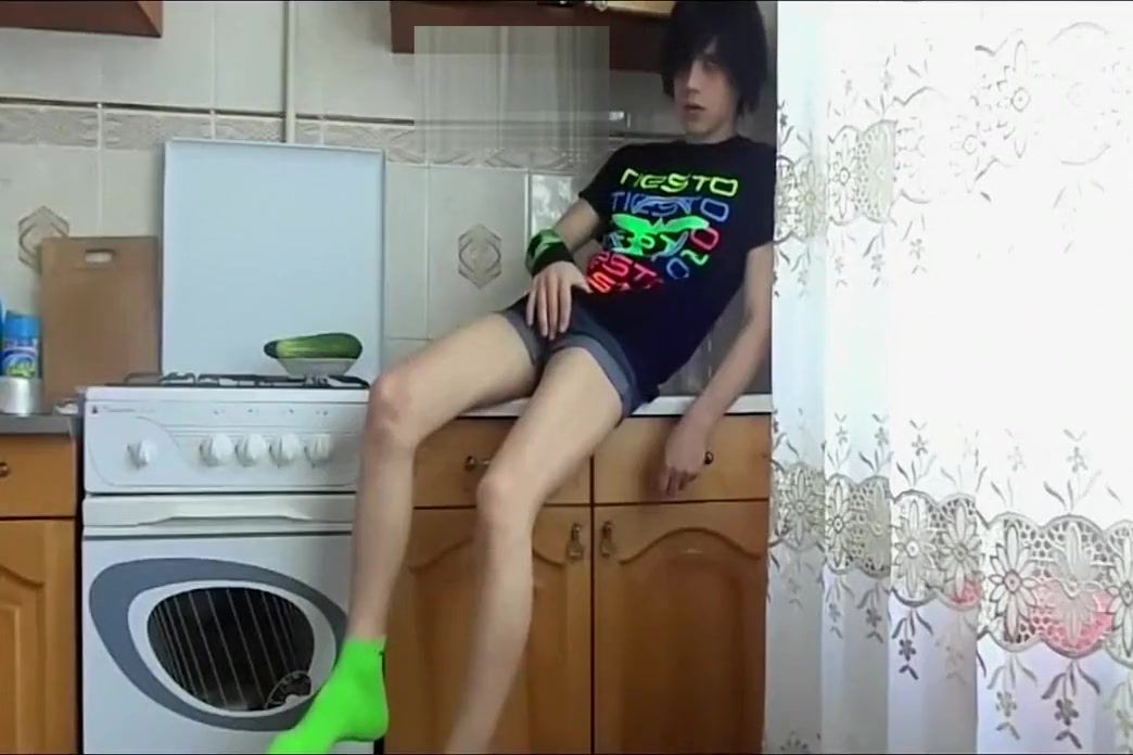 XVids Emo Kid Toys With a Cucumber in the Kitchen Pale - 1