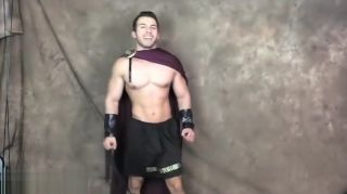 Sapphic verbal hunk jerks off in roman soldier costume amature porn