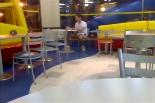 Korean masturbating in fast food restaurant Grandpa