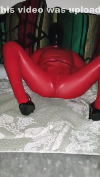 Analplay Full rubbered playing in chastity, huge plug and heels BlogUpforit
