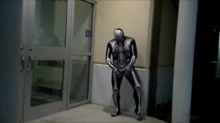 Dick Sucking nighttime skeleton jerking off in front of outside doors Real Amateurs