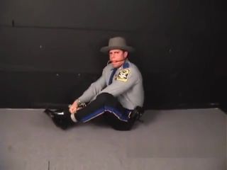 Bedroom Cop pigtied and ball gagged. Dicksucking