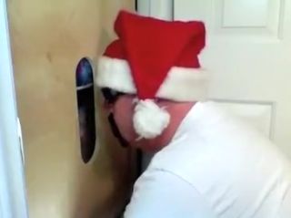 Humiliation Gloryhole Buddy Cums to Feed Santa Fuck