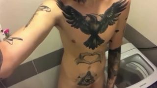 YesPornPlease tattooed hunk jacks of and pisses Hardsex