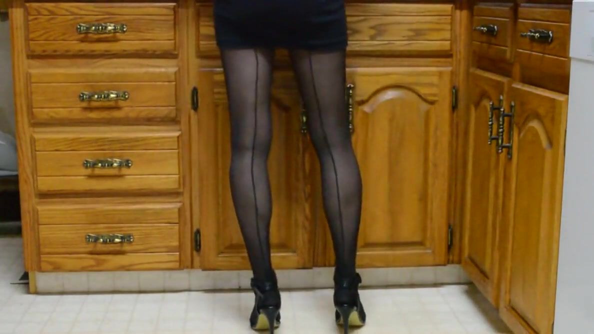 KindGirls Little Black Dress and Back Seam Pantyhose Again Riding Cock - 1