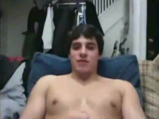 Freak Straight hockey player giving a webcam show with team friends looking on iDope