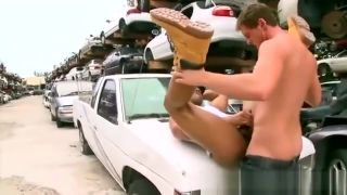 Milfs Black guy fucked on the hood of a car Hardfuck