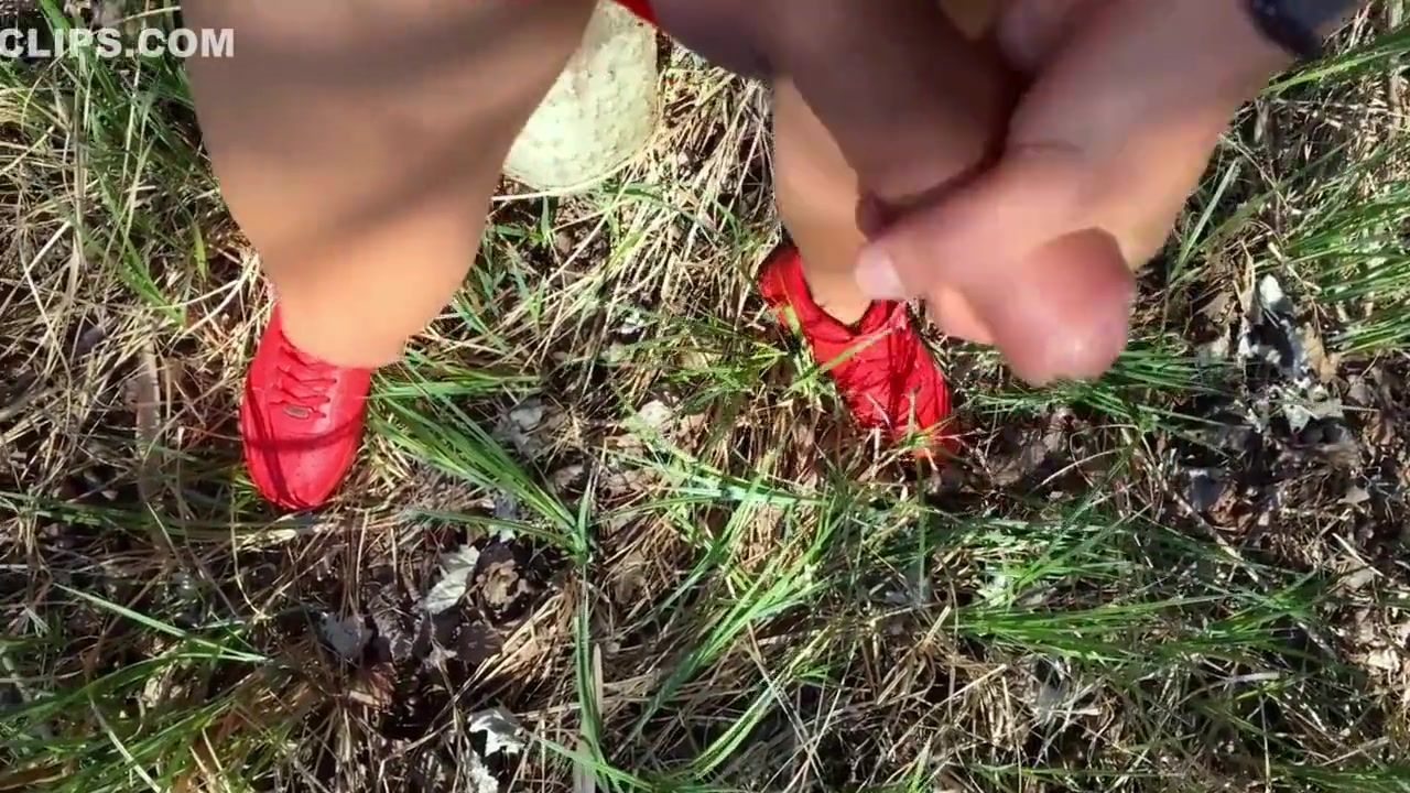 Gay Physicals Outdoor red sneakers then barefoot jerking , dildo inside ass and cumshot Cum On Tits