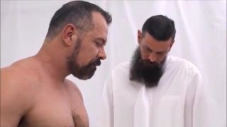 Natural Boobs Daddy DP'ed by two Rugged bear men Blow Job