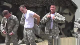 Pee Gay soldier gets on knees and swallows big hard cock Gay Studs