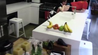 Doggy Twink maid with glasses fucked by bald daddy in kitchen Brazzers