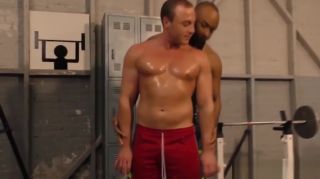 Boobies Muscular white guy goes black in a gym Amateur Blowjob