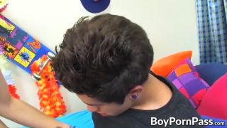 High Definition Twink with tats fucking another twink anally from behind Messy