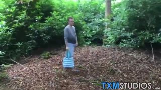 Milf Amateur goes to the woods to ride a dildo while jerking off Gay Group