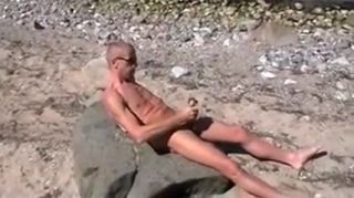 Tranny Porn Gay Henndrik Solo Beach naked cum on Stone TeamSkeet